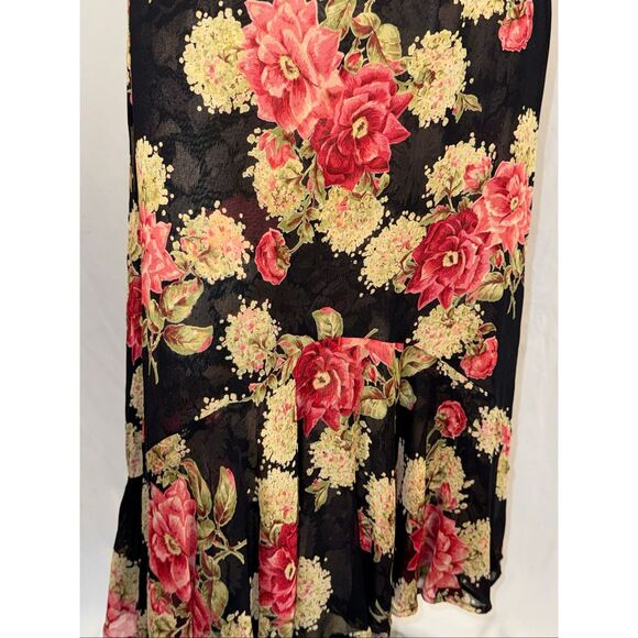 Vintage Y2K Reversible Floral Midi Skirt – Rose Print Black Red + Gray Pink Abst - Picture 4 of 16